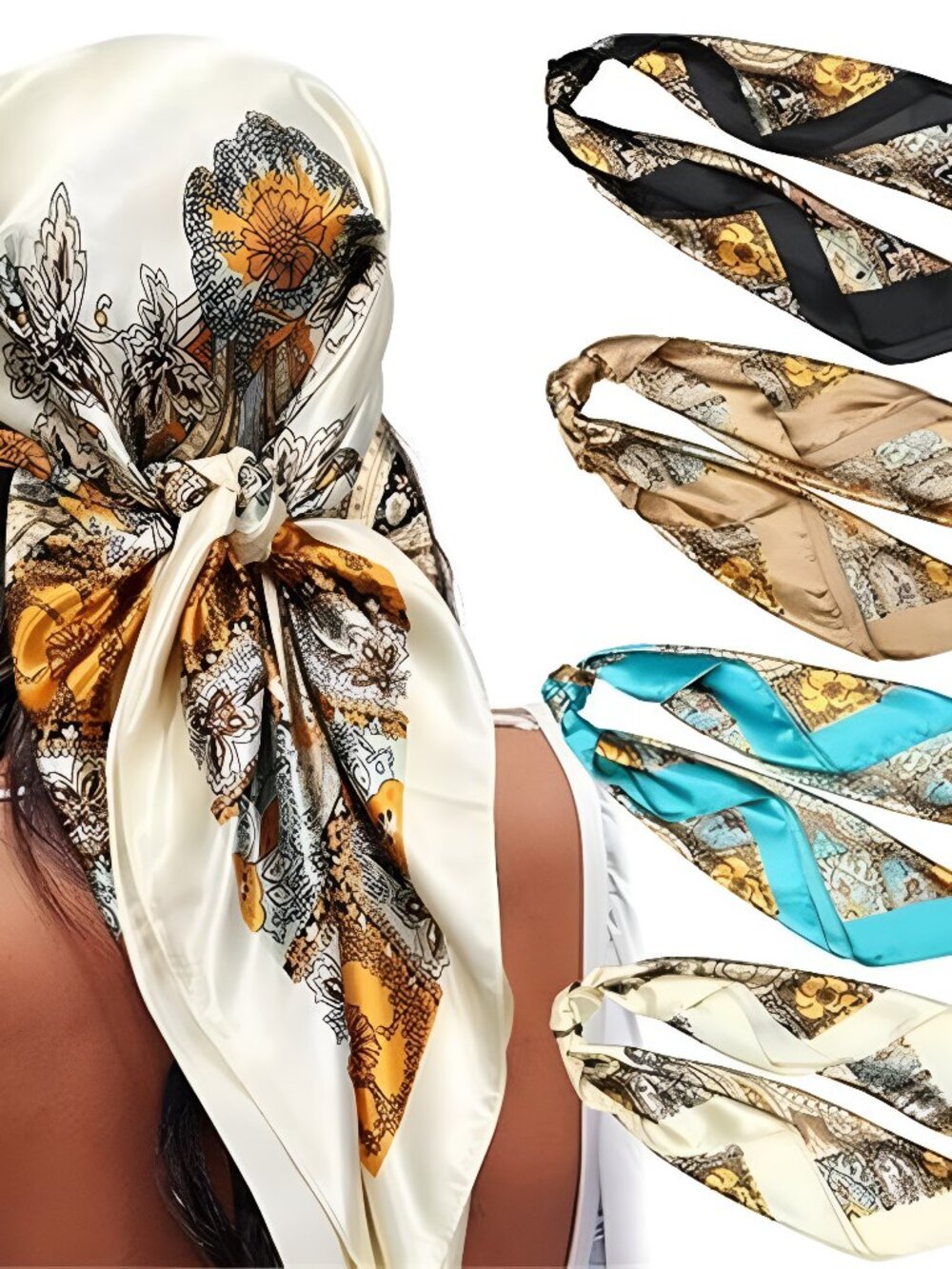 35” Satin Large Square Head Scarves - 4PCS Silk Like Neck Scarf Hair